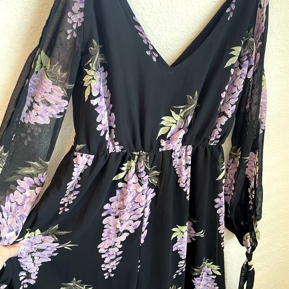 ASOS Black Purple floral wide leg lightweight chiffon Jumpsuit Women 2 XS jumper